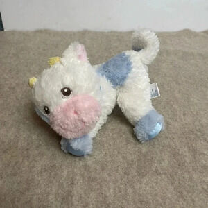 Garanimals Cow Plush Stuffed Animal Blue White Satin Calf Lovey Soft Baby Toy
